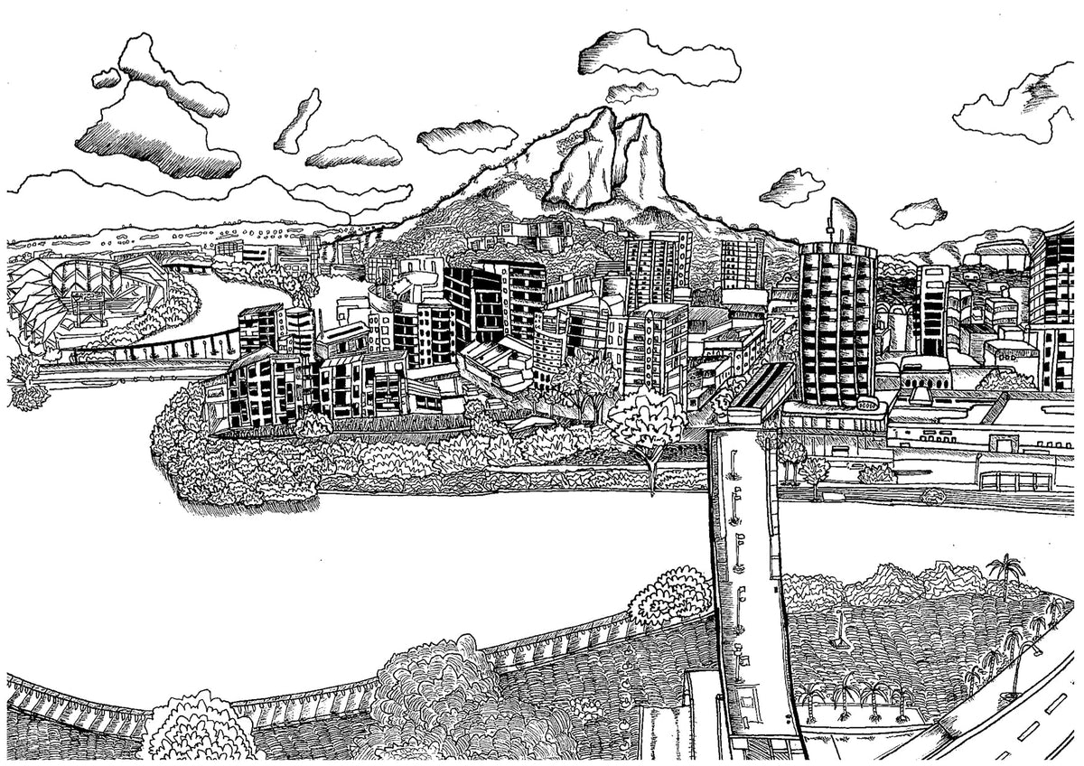 Townsville Black and White A4 Art Print by Noah Niemi