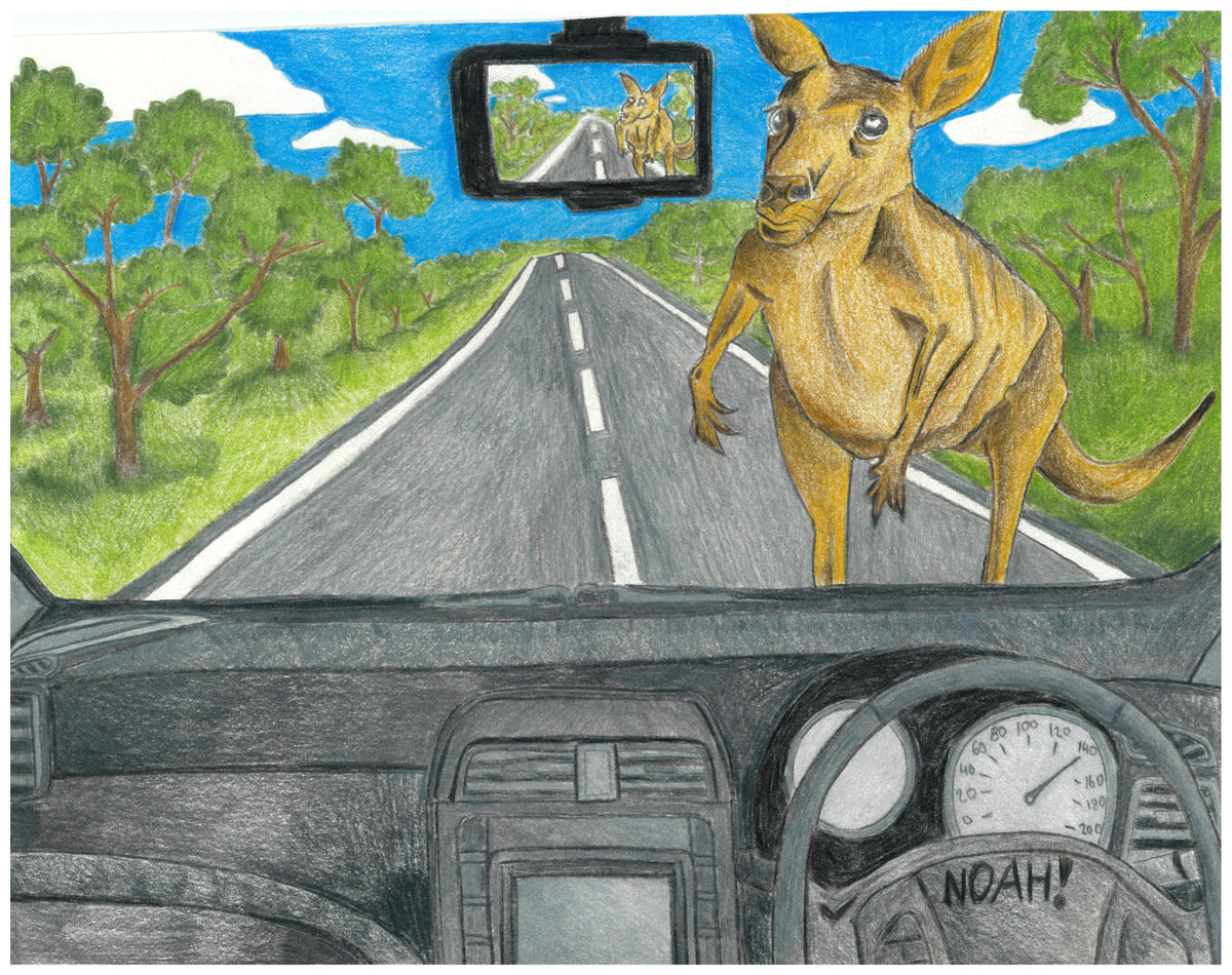 Kangaroo Crossing A4 Art Print by Noah Niemi